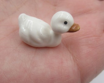 Miniature White Duck, Mini Ceramic Duck, Easter Egg Basket Filler Stuffer