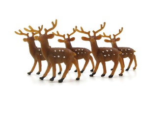 Miniature Deer Set of 5, Vintage Style Deer, Plastic Deer, Christmas Deer, Christmas Craft, Winter Craft, Holiday Table Scatter