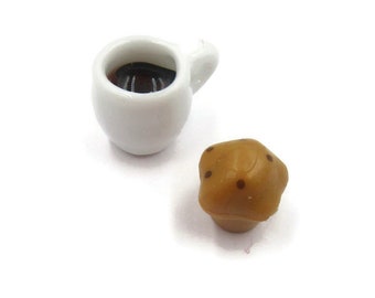 Miniature Mug Cup of Coffee and Muffin, Coffee Dollhouse Miniature, Breakfast Miniature