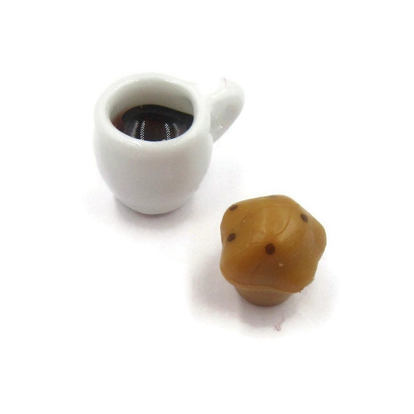 Miniature Mug Cup of Coffee and Muffin, Coffee Dollhouse Miniature, Breakfast Miniature
