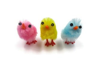 Tiny Easter Chick, Set of 3 Colors, Mini Chenille Chick, Easter Egg Hunt Prizes, Easter Basket Filler, Easter Miniatures