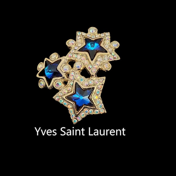 Yves Saint Laurent - Bijoux/broche étoile  cristaux bleu/strass blanc - vintage années 70/80