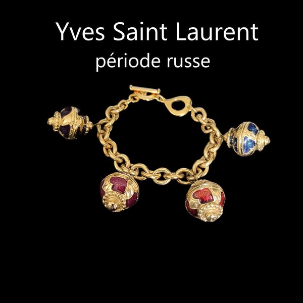 Yves Saint Laurent - gioielli/bracciali periodo russo - ciondoli/sfere/ciondoli smalti colorati - vintage anno 76