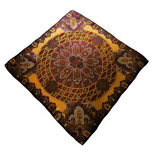 Foulard Carré Vintage Années 80 En Polyester - Motif Fauves Noir Et Or - 86 X 86 Cm