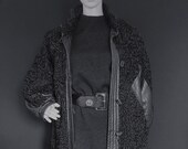Furs Camps - astrakan coat black leather - vintage 80s - size 38FR