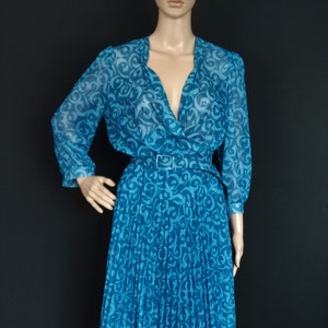 Blue polyester veil dress - vintage 80s - size 36FR