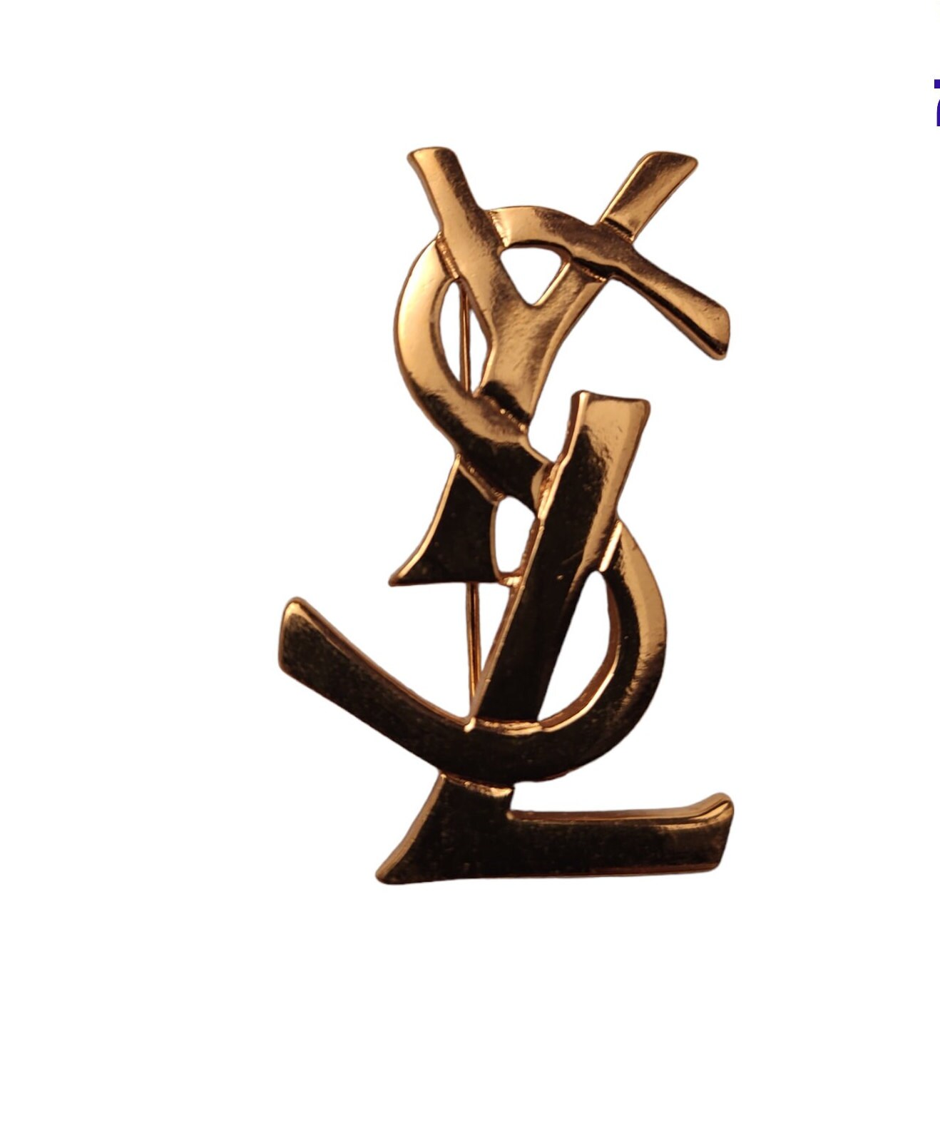 YVES SAINT LAURENT - Large Gold Metal Logo Brooch - Vintage YVES SAINT LAURENT - Large Gold Metal Logo Brooch - Vintage