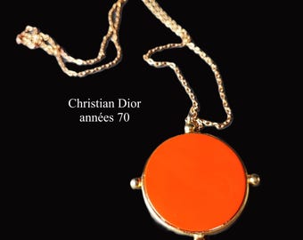 Christian Dior - pomarańczowo-złota biżuteria/wisiorek/medalion - vintage lata 70.