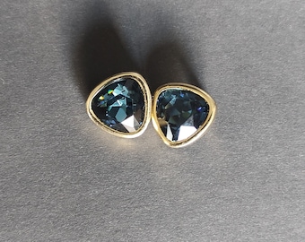 Boucles D'oreilles Clips Vintage Années 80 - Métal Doré Avec Cabochon Verre Jaune
