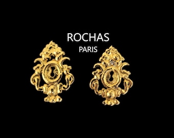 ROCHAS - boucles d'oreilles métal doré modèle  " trou de serrure" -vintage années 80