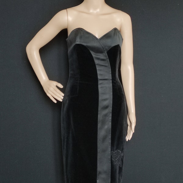 YVES SAINT LAURENT - robe bustier habillée/de soirée/de cocktail en velours noir - vintage années 80 - taille S (34)