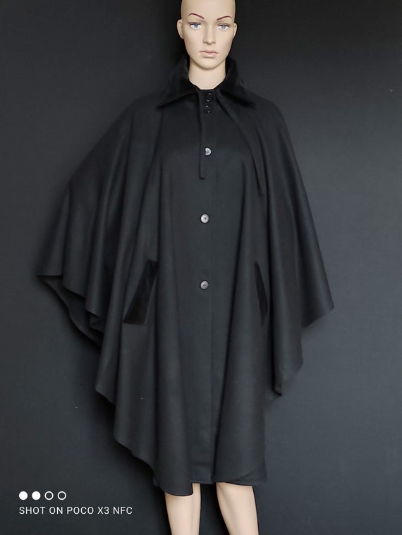 TED LAPIDUS - black wool cape - vintage 80s - siz… - image 3