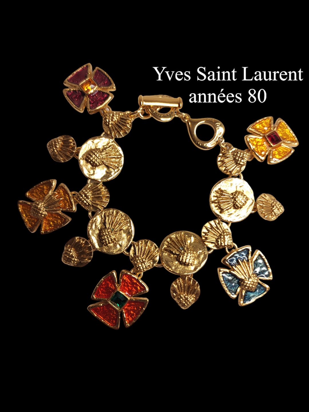 Bracelet Vintage Plaqué Or - Maille Cœur Et Poisson - Modèle Unique Ancien