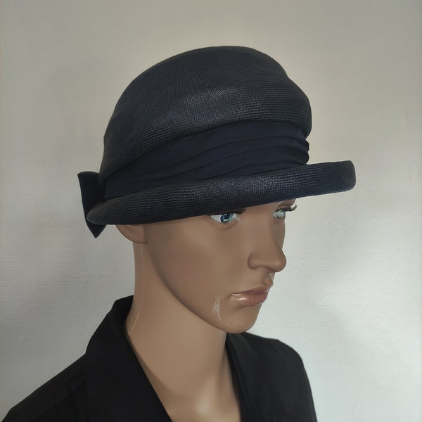 chapeau de soleil/de femme/chapeau Gatsby/chapeau de paille bleu nuit  - vintage années 20/30