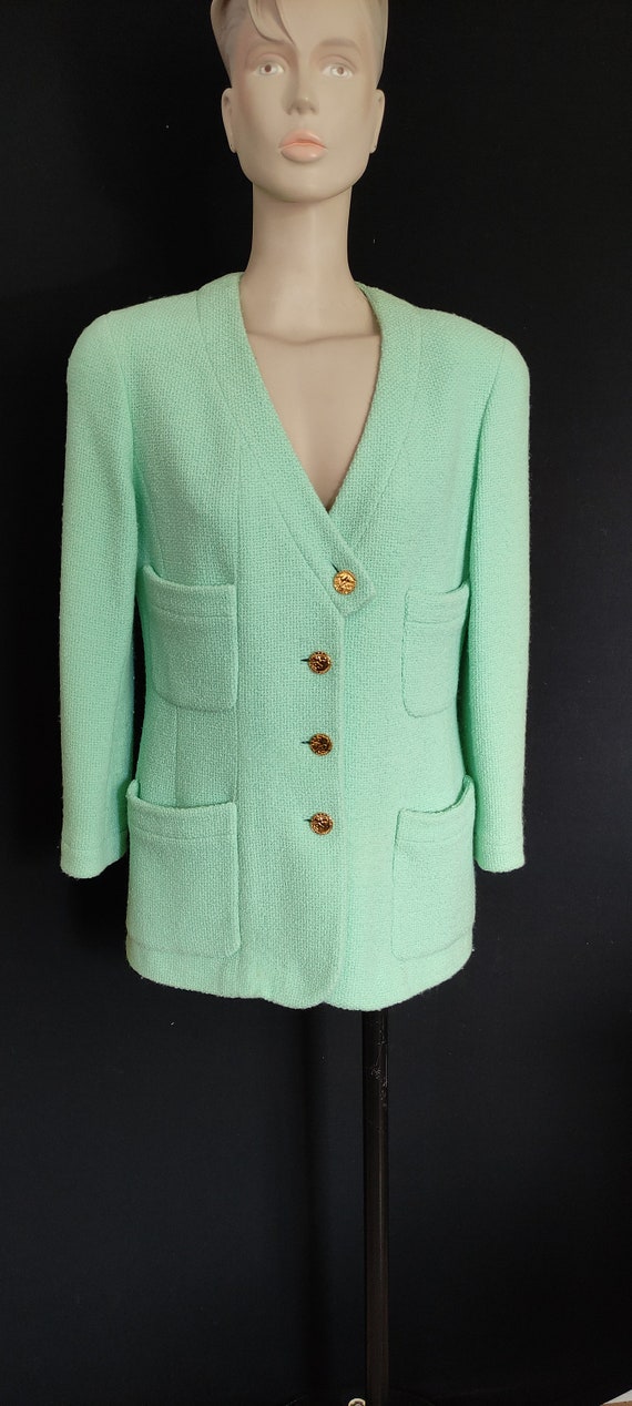 CHANEL Soft Green Tweed Jacket Vintage 80s Size 38/40FR 