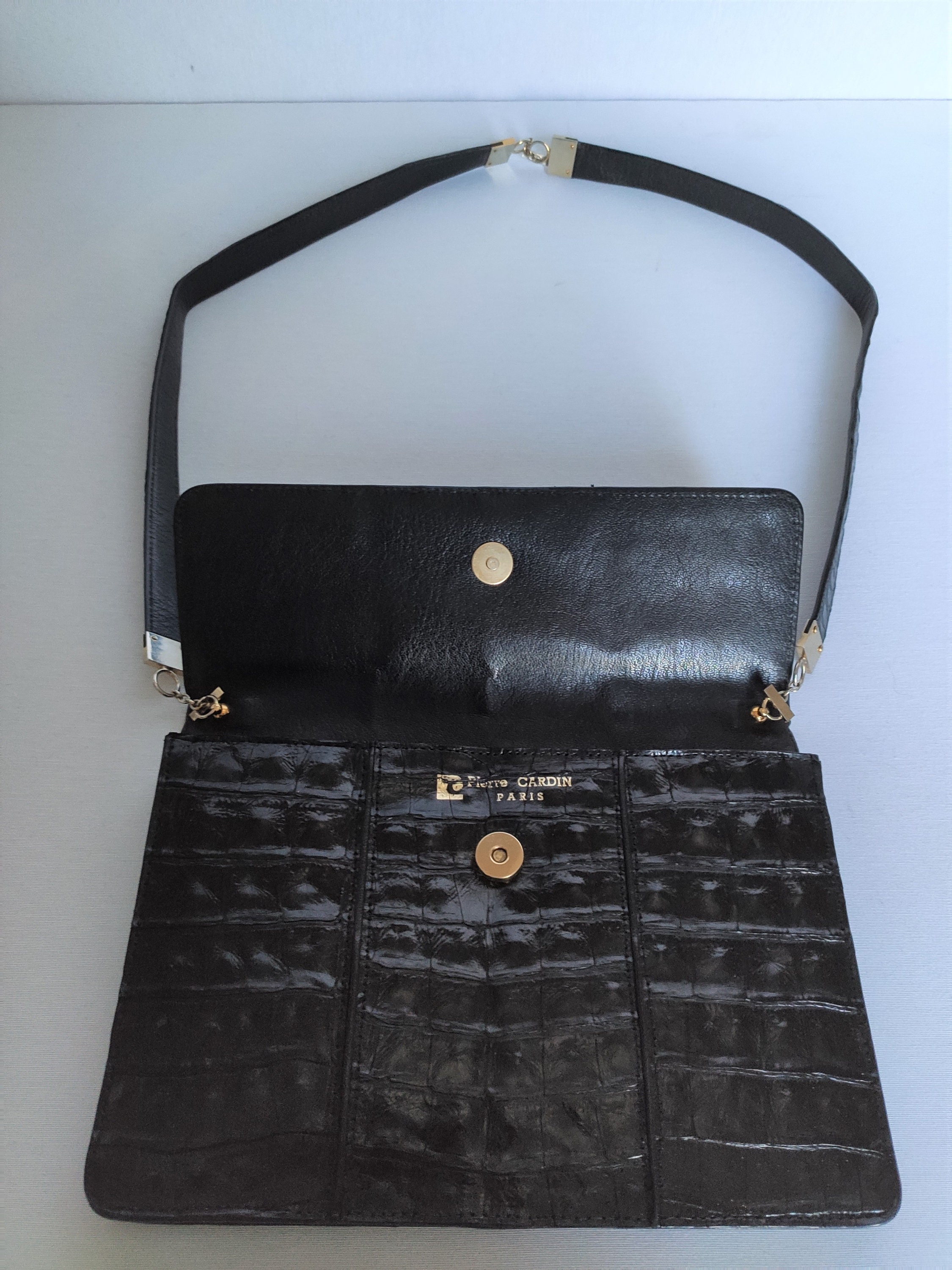 Pierre Cardin - Black Crocodile-effect Leather Handbag/clutch