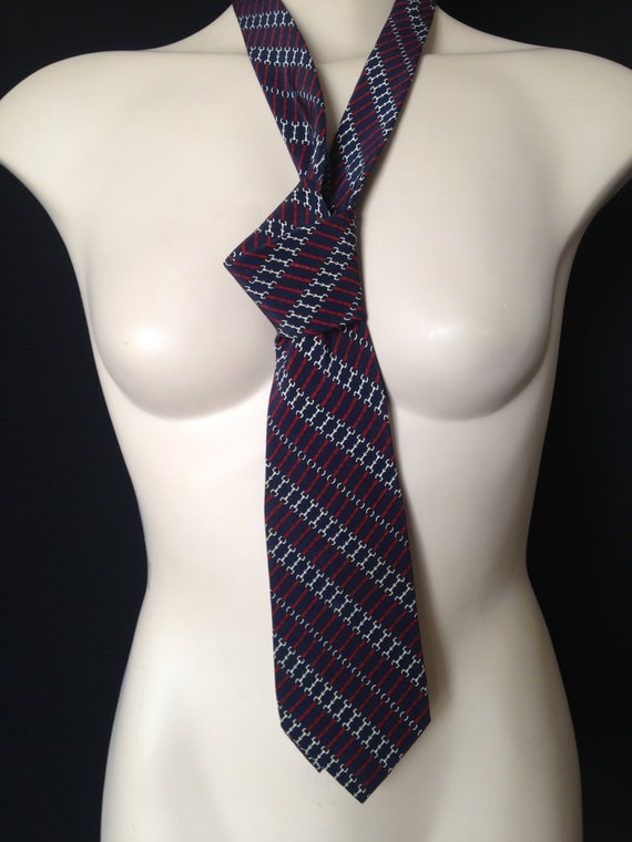 Céline - blue/burgundy/white printed silk tie - vi