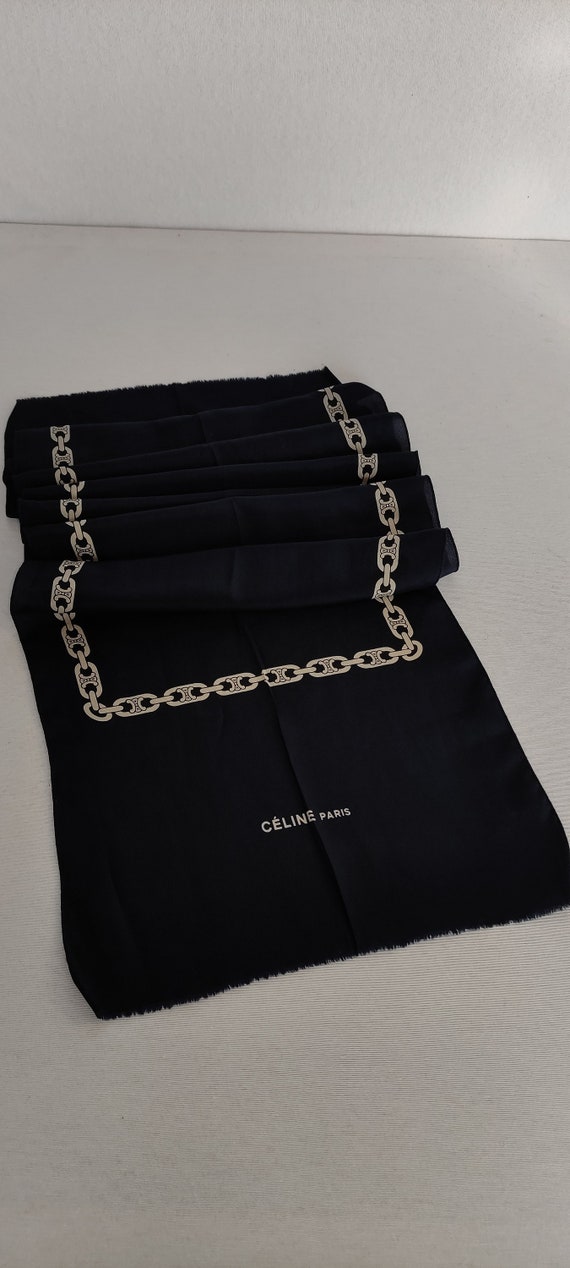 Céline Paris - navy blue silk scarf, chain patter… - image 3