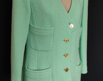CHANEL - soft green tweed jacket - vintage 80s - size 38/40FR