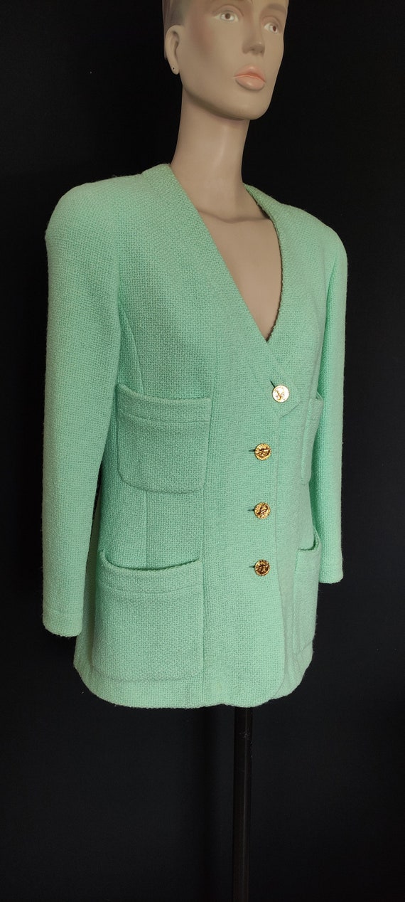 CHANEL Soft Green Tweed Jacket Vintage 80s Size 38/40FR 