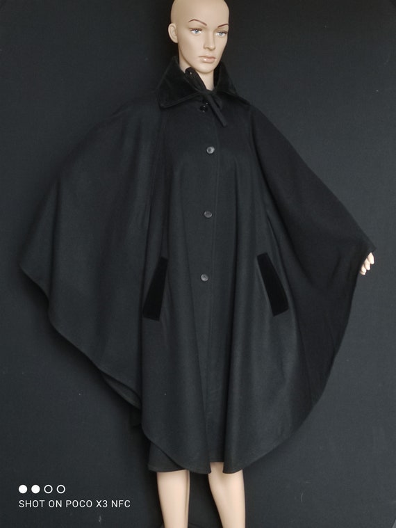 TED LAPIDUS - black wool cape - vintage 80s - siz… - image 2