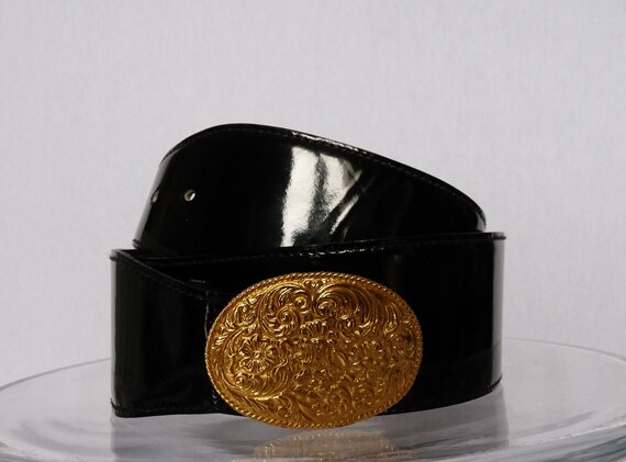 Celine Italian Black Leather Belt with Gold Buckle Unisex Celine | Accessories | Celine Italian Black Leather Belt  main image 4