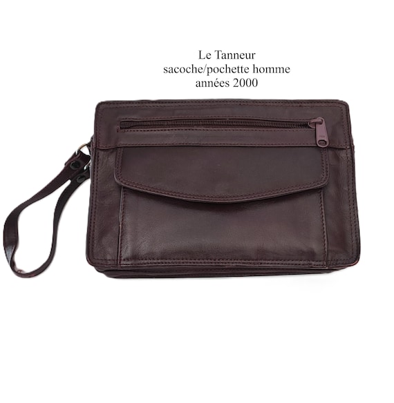 LE TANNEUR - sacoche/pochette tenue poignet - homme - cuir bordeaux/prune - vintage - années 2000