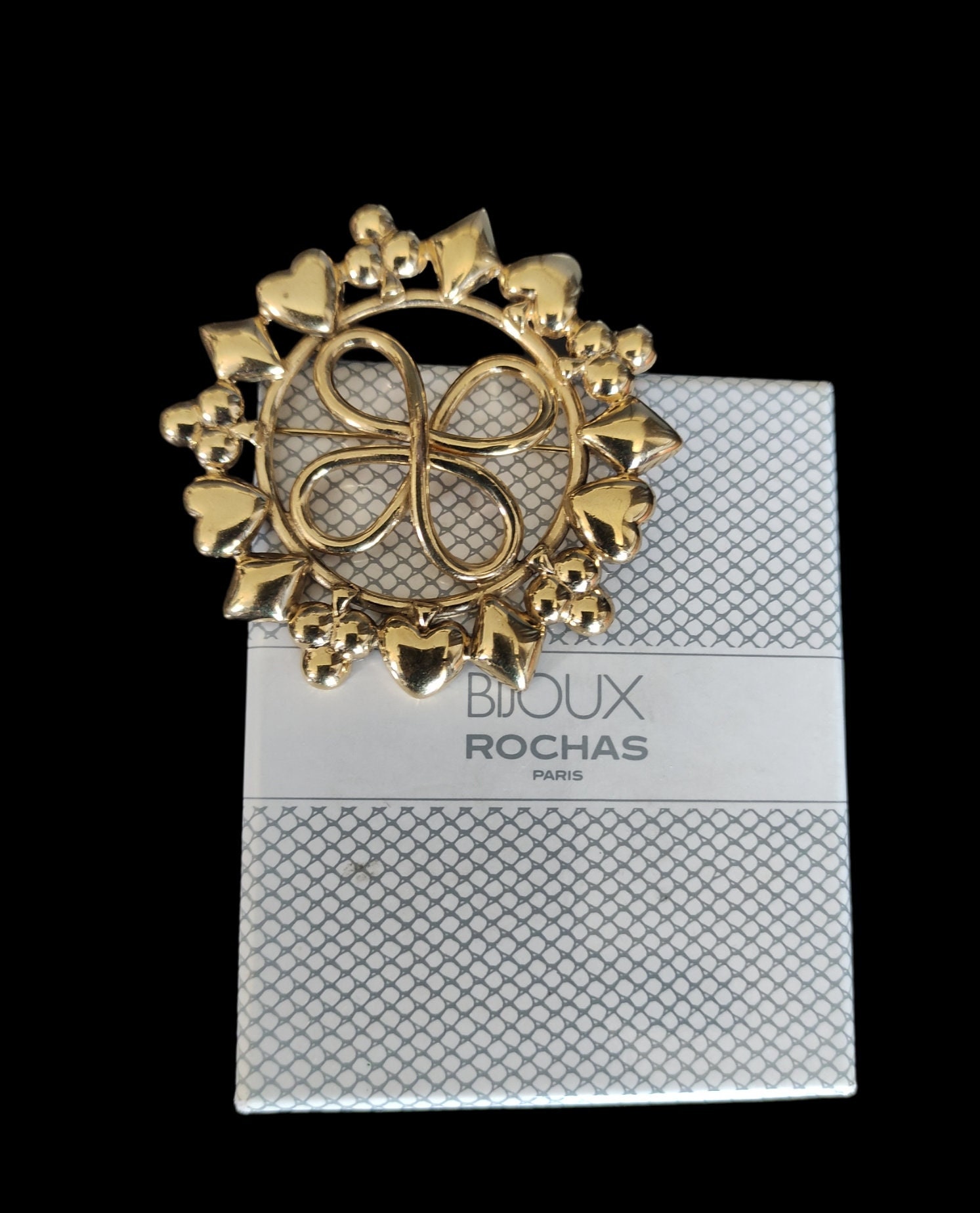 Broche Coeur Rochas Paris Haute Couture - Métal Doré Vintage - Parfait état