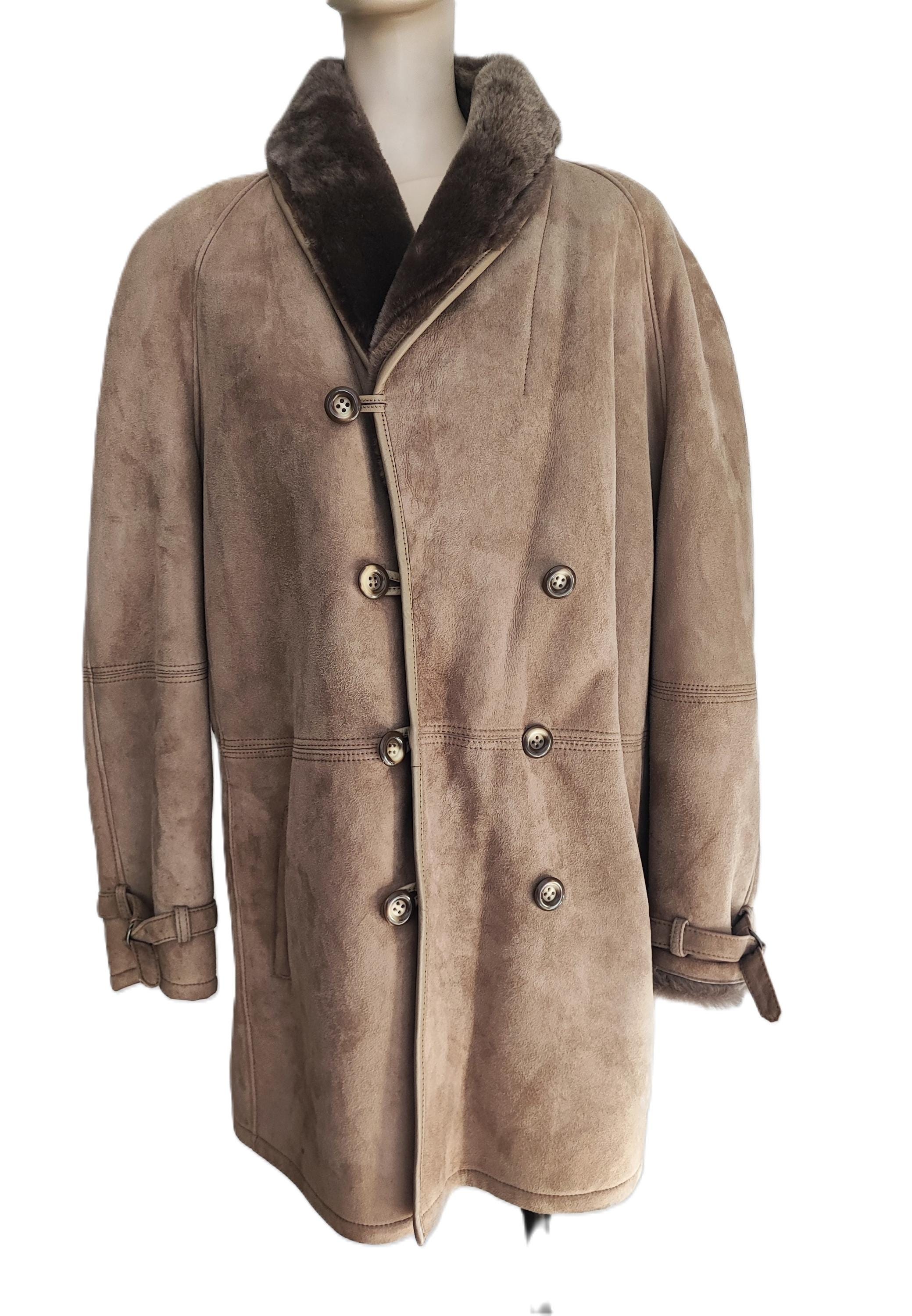 Veste Vintage Peau De Mouton Beige/marron - Taille 36, Véritable Cuir, Occasion Bon état