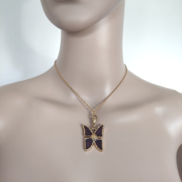 YVES SAINT LAURENT - pendentif/charms/breloque papillon violet -  vintage années 80