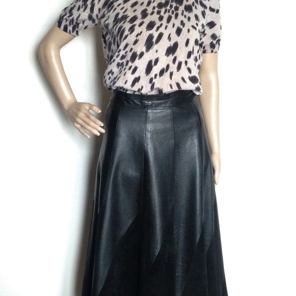 Sacha Gautier - jupe longue, forme évasée en cuir et daim noir - vintage - années 80 - taille 36FR