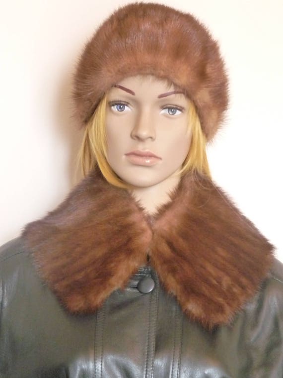 Toque Et Col Assortis En Vison Noir - Marque Suzy Paris - Taille M - Occasion - Fabriqué En France