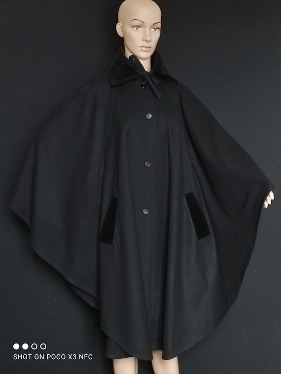 TED LAPIDUS - black wool cape - vintage 80s - siz… - image 1