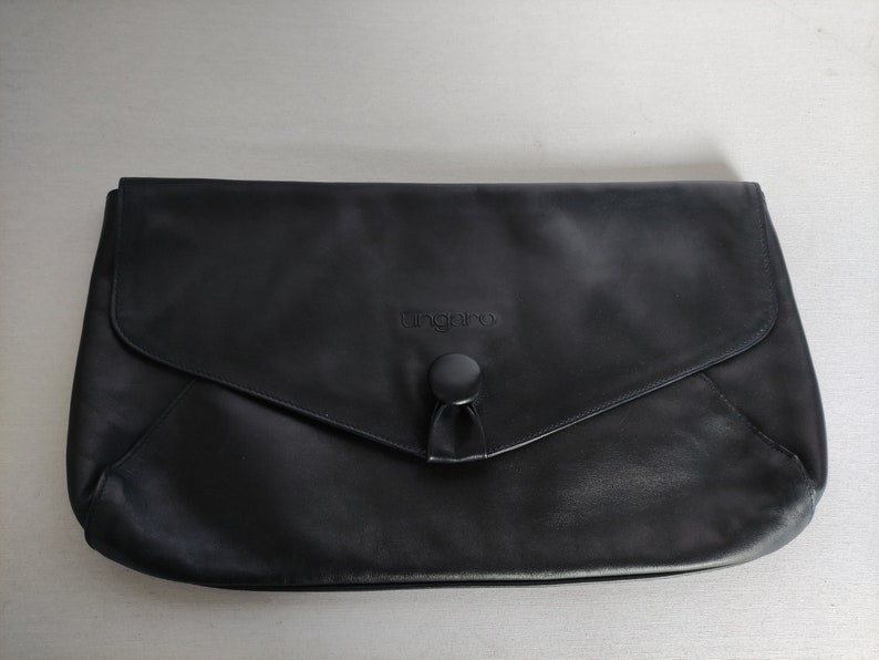 Emmanuel Ungaro large navy blue leather clutch vintage 90s image 1