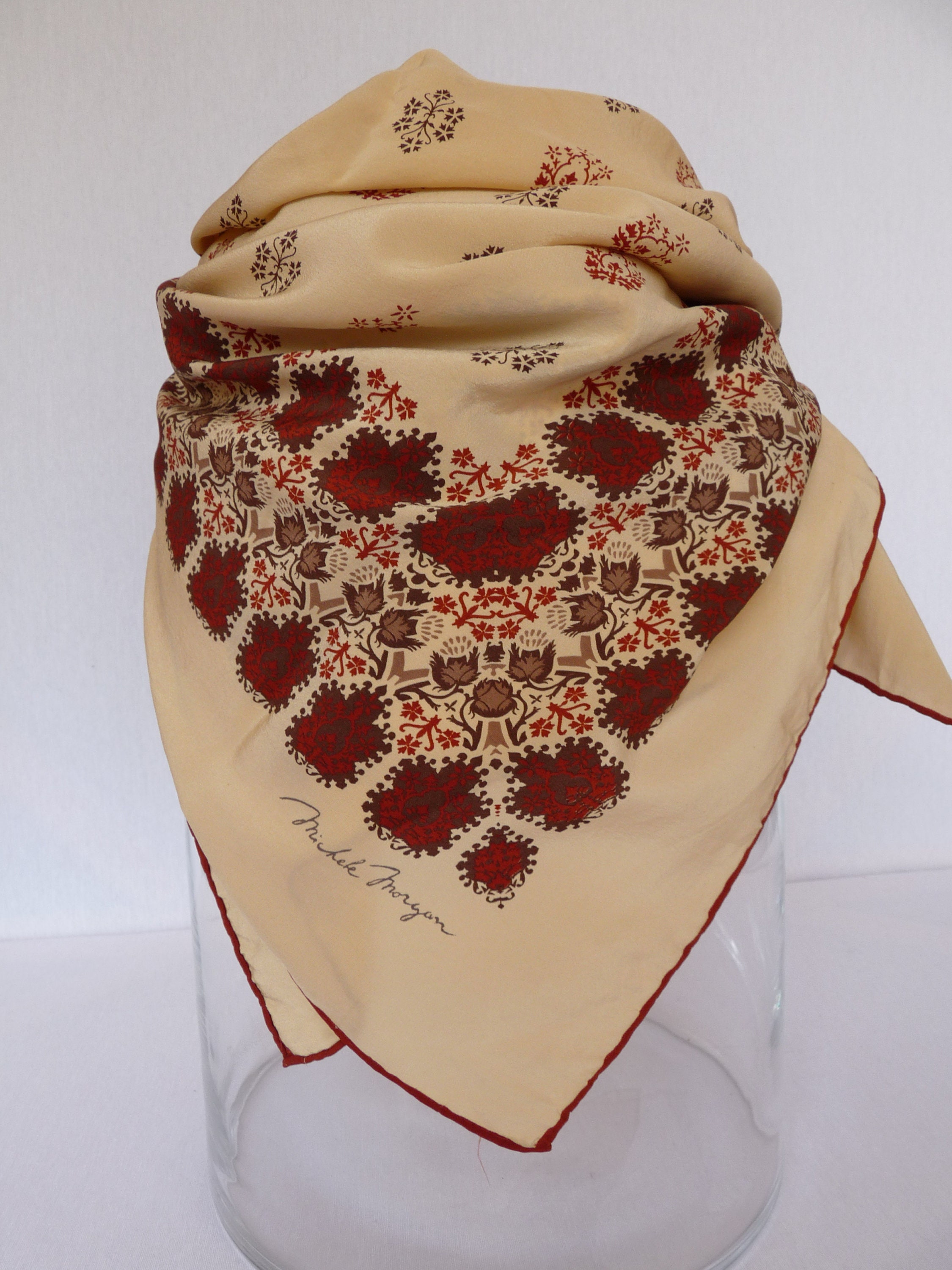 Foulard En Soie Vintage MICHEL - Dimensions 78x80 Cm, Noir Et Blanc, Occasion