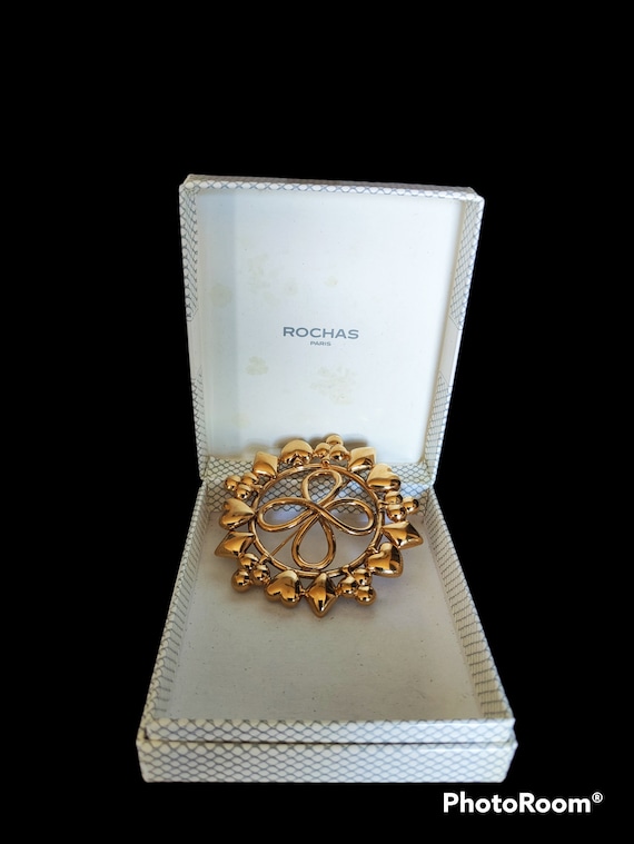 Broche Vintage Rochas Paris Haute Couture - Bouton En Métal Doré, Occasion Bon état
