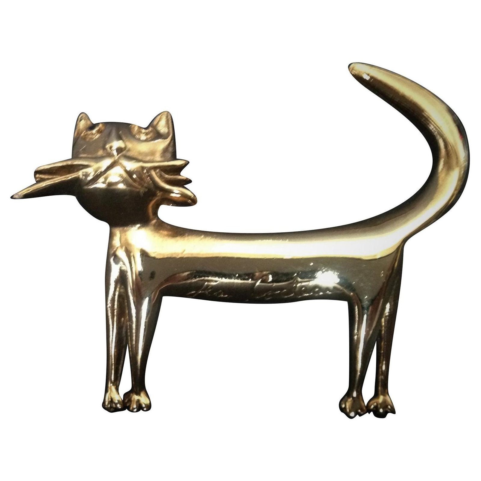 Broche Vintage Jean Cocteau Signée Chat - Métal Argenté, Grand Modèle, édition 1997