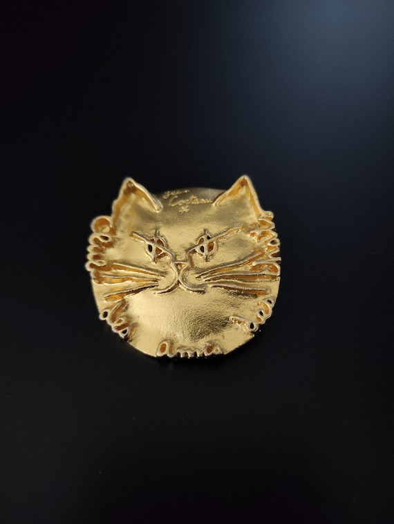 Broche Vintage Tête De Chat En Laiton Doré - Bijou Rétro Sans Marque