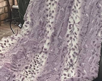 Personalized Lavender Luxe Lynx Minky Adult Blanket, Teen Blanket, Dorm Throw,