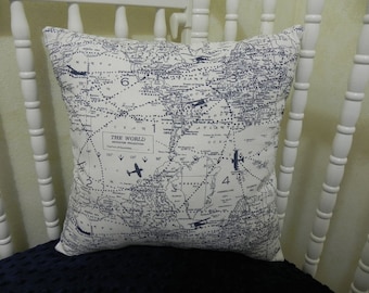 personalized Pillow Cover- Air Traffic Navy Pillow Cover, Decorative Pillow Cover, Airplane Pillow Cover, Throw Pillow