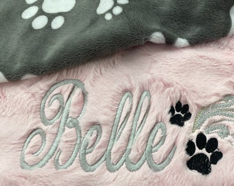 Personalized Dog Paw Print Minky and Luxe Minky Blanket, Paw Print Minky Pet Blanket, Doggy Security Blanket