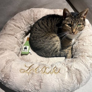 Small, Medium and Large Personalized Dog Bed, Luxe Hide Champagne Minky Dog Bed , Puppy Bed, Donut Bed, Calming Bed For Dog, Cat Bed