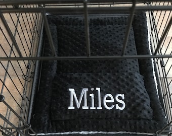 Personalized Dog Crate Mat, Pet Travel Mat, Minky Kennel Mat, Choose Your Color Minky Fabric