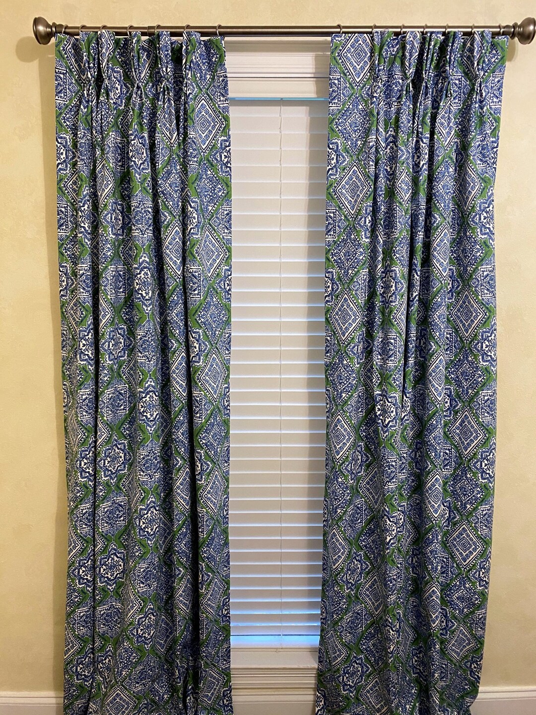 Milan Blue and Green Curtains, Designer Window Treatments, Living Room Curtain Panels, Home ...
