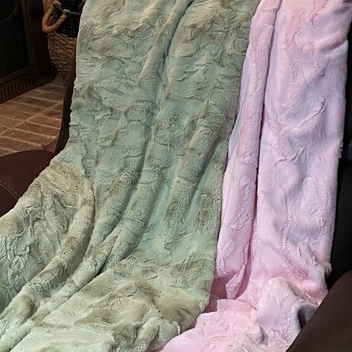 Personalized Luxe Hide Pink and Light shops Green Minky Adult Blanket, Teen Blanket, Dorm Throw,