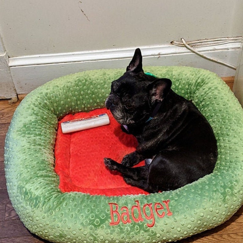 Medium Personalized Dog Bed, Minky Dot Dog Bed With Name , Puppy Bed, Custom Bed, Donut Bed, Calming Bed For Dog image 4
