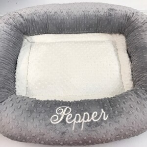 Medium Personalized Dog Bed, Minky Dot Dog Bed With Name , Puppy Bed, Custom Bed, Donut Bed, Calming Bed For Dog image 8