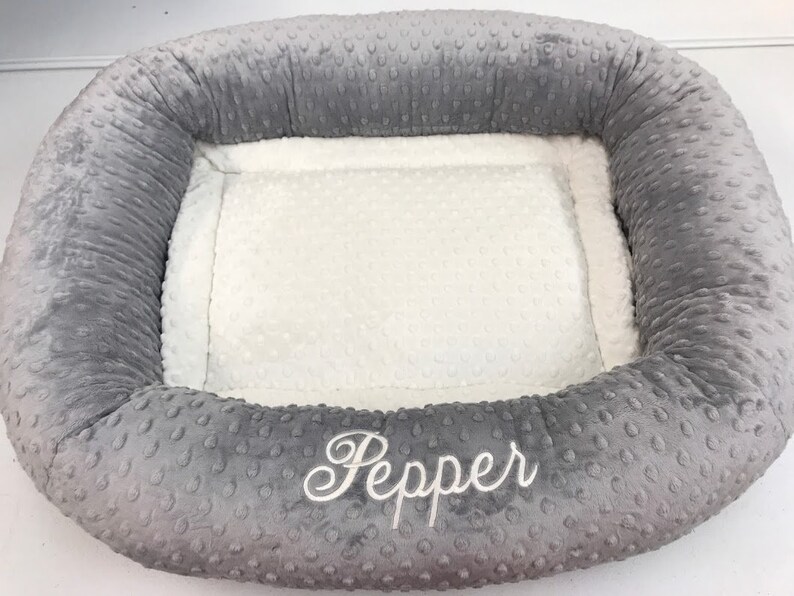 Medium Personalized Dog Bed, Minky Dot Dog Bed With Name , Puppy Bed, Custom Bed, Donut Bed, Calming Bed For Dog image 8