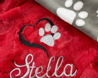 Personalized Dog Paw Print Minky and Luxe Minky Blanket, Paw Print Minky Pet Blanket, Doggy Security Blanket