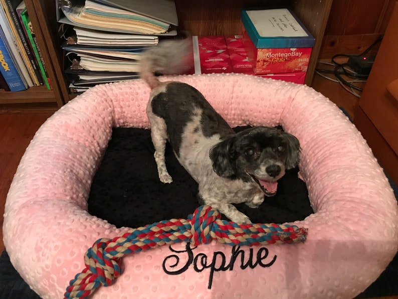 Medium Personalized Dog Bed, Minky Dot Dog Bed With Name , Puppy Bed, Custom Bed, Donut Bed, Calming Bed For Dog image 5